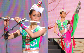Eva 沈筠兒吹奏長笛山歌，再加上一身色彩奪目的藏族舞衣，跳起民族舞時特別入型入格，奪得才藝大獎可謂實至名歸