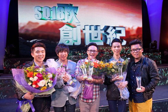 From left to right: Jimmy Hsu and Max Chang, winners of Best Arrangement; Erik Chen, Champion and winner of Best Performance; Yikkiu Tsun and Kappo Ng, winners of Best Lyrics and People’s Choice Award.