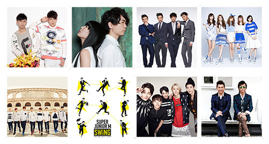 （上）：FS Fuying&Sam、牛奶咖啡、Lollipop@F 棒棒堂、Popu Lady
（下）：SpeXial、Super Junior-M、UNIQ、羽泉
