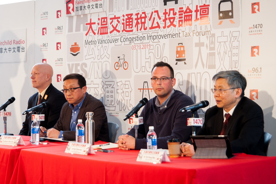 From left to right: Port Coquitlam Mayor Greg Moore, Capilano University professor Alan Zhu, BC Director of Canadian Taxpayers Federation Jordan Bateman and news commentator Dr. K K Wan.