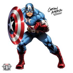 一身紅白藍加星星的裝束莫非由 Ralph Lauren 所設計？Captain America（美國隊長）是經改造的 super soldier，擁有超人的體能之餘更是武術和戰術的專家，手持一個金屬盾牌，不但可攻可守，還能吸收能量。