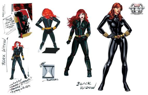 在剩男過多的 Marvel Universe，Black Widow 黑寡婦份外矚目。本來是蘇聯特務的她後來棄暗投明加入 Avengers。不分冷熱都穿著的黑皮衣除了性感有型，其實還有防彈功能；而手上的一對金手環更可發射電光和催淚彈。