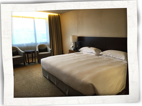 每晚住的酒店豪華又寬敞，Janice 的房間還有 King size bed。