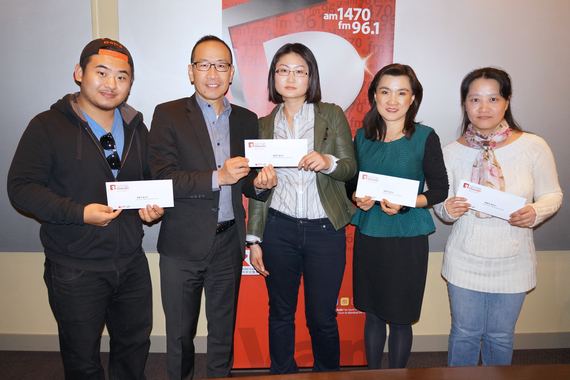 四位得獎的聽眾（左起）Matt Yao、Joy Lee、Kerri Wu 和 Eliana Hsu，他們分別贏得一倍、三倍和十倍的 $96.1。