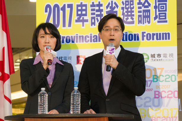Debbie Chen (left) from Fairchild Radio FM961 and Clement Tang from Fairchild Television.