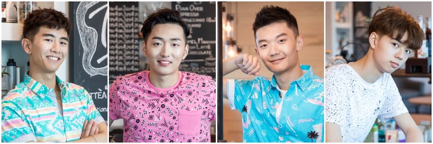 4 位 Sunshine Boyz （左起）： #1 Steven Yang 楊翔宇、 #2 Daniel Ge 葛頌、 #3 Vincent Zhang 章伯軒和 #4 Brian Ho 何廷威。