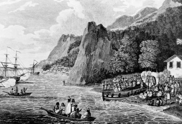 120 名澳門華工於 1788 年為英國商人在 Nootka Sound 建造船隻。（BC ARCHIVES  a-02688）