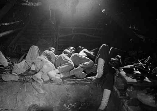1910 年代正在午睡（?）的華人木工。（Vancouver Public Library 18505）