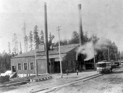 1890 年 Kingsway 與 Griffiths Drive 交界
，有一座為有軌電車供電的煤電廠。(Heritage Burnaby)