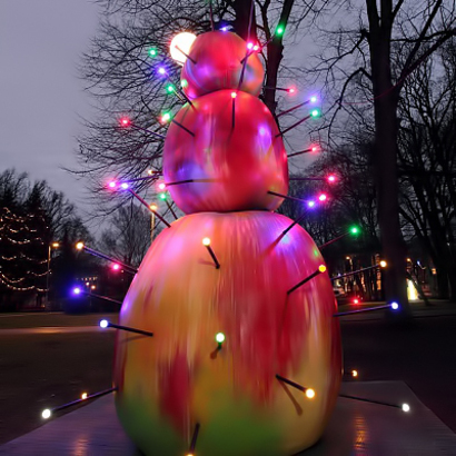 Riga 新派聖誕樹節的創意靈感，包括由巨型蘋果造成的聖誕樹。(Photo from eglufestivals.lv)