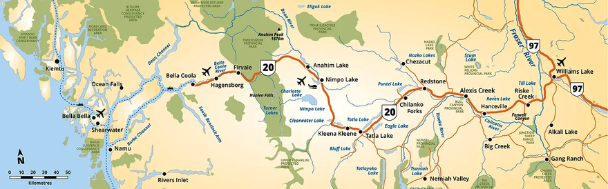 全長 456 Km 的 20 號公路將內陸 Cariboo 及 Chilcotin 地區跟海岸連上。