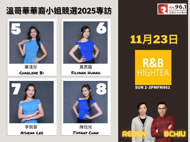 「R&B High Tea」專訪《溫哥華華裔小姐競選2025》 5 至8 號佳麗