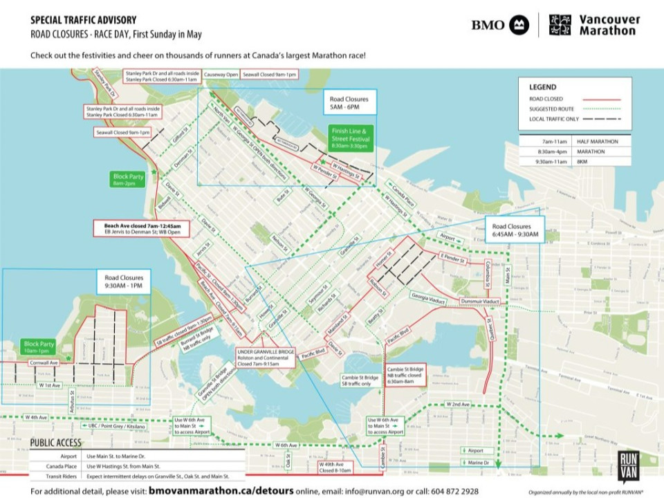 BMO溫哥華馬拉松賽明舉行  市中心部分路段將封閉
