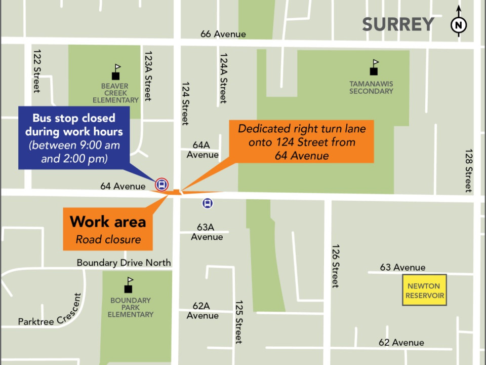 Featured News-素里64th Ave及124th街本月中封路   作更換食水管工程