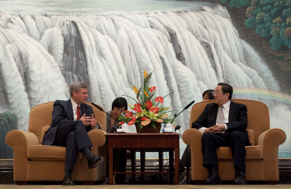 哈珀跟中國上海市委書記俞正聲會面（總理辦公室提供）