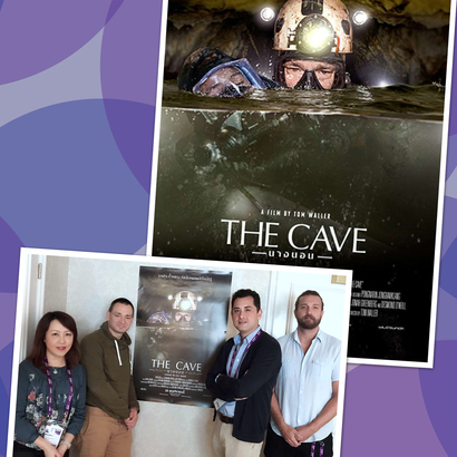 Mary 訪問《The Cave》的多位嘉賓，（右起）溫哥華潛水員 Eric Brown、導演 Tom Waller、愛爾蘭潛水員 Jim Warny。