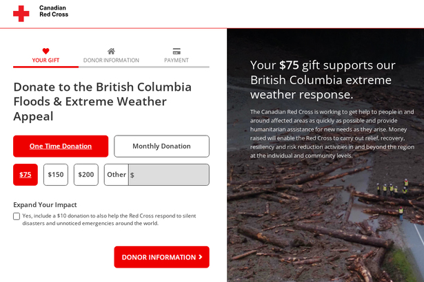 加拿大紅十字會籌款網頁