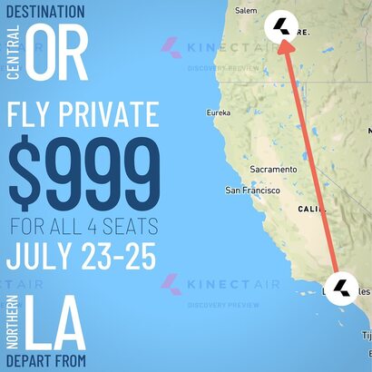 由美國加州 LA 飛往俄勒岡州首府 Salem，4 人共乘私人飛機只需 $999，這個價錢雖然只是單程，但以旺季的 7 月來說實在便宜。